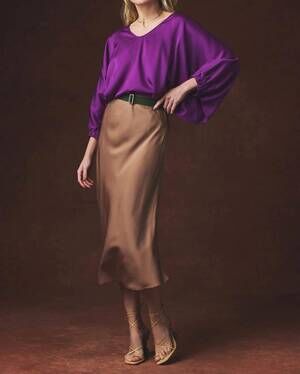 NEW NOUVELLE / SILK95FIVE chamonix midi skirt in khaki mauve